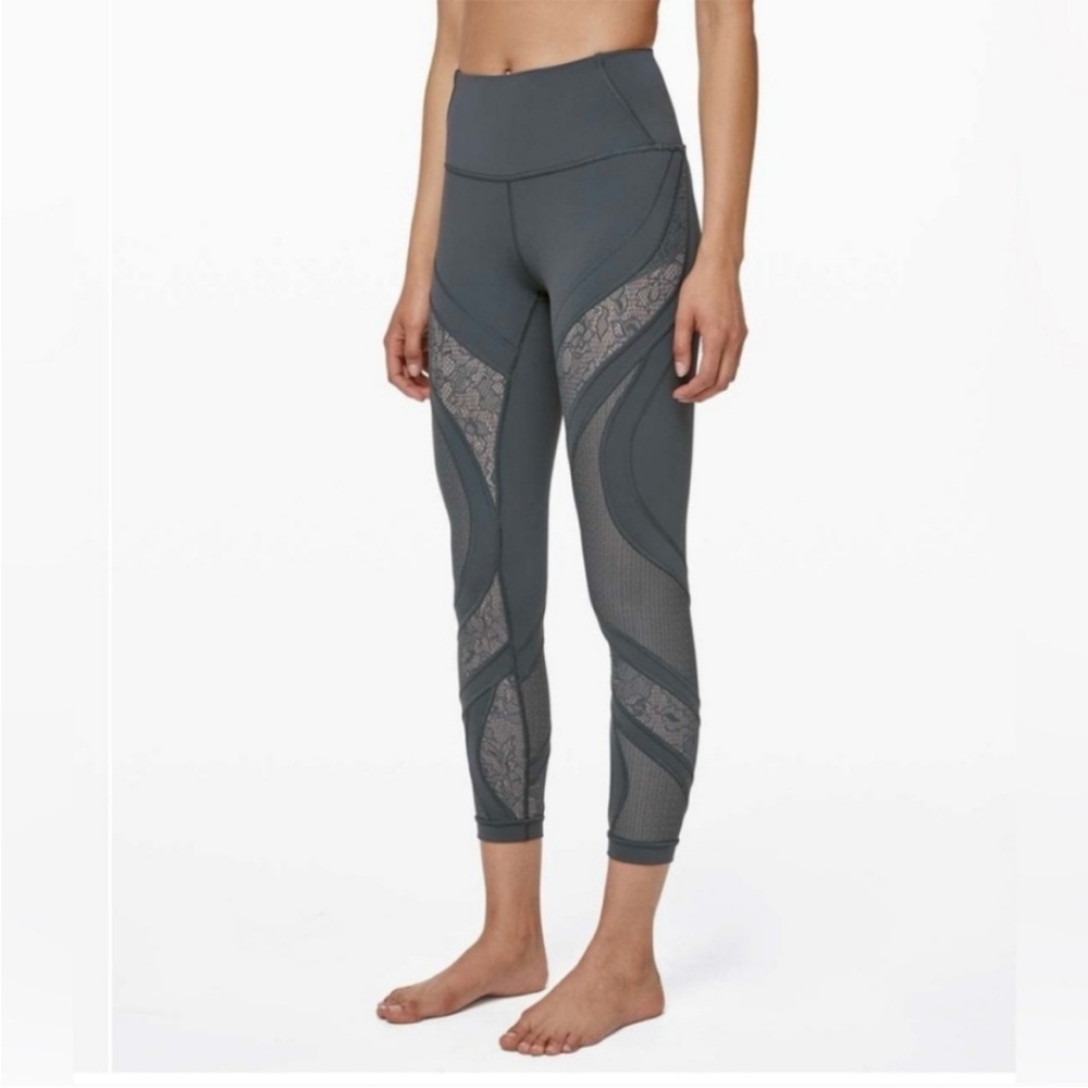 Lululemon Wunder Under High-Rise Gray Lace Nightcap 25” Tight Size 8